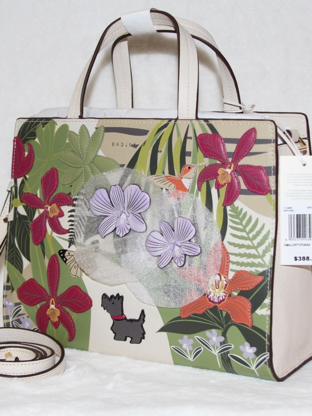 Radley London Scottie RHS Zip Top Leather 3D Floral Applique Grab Satchel Bag - Picture 4 of 8